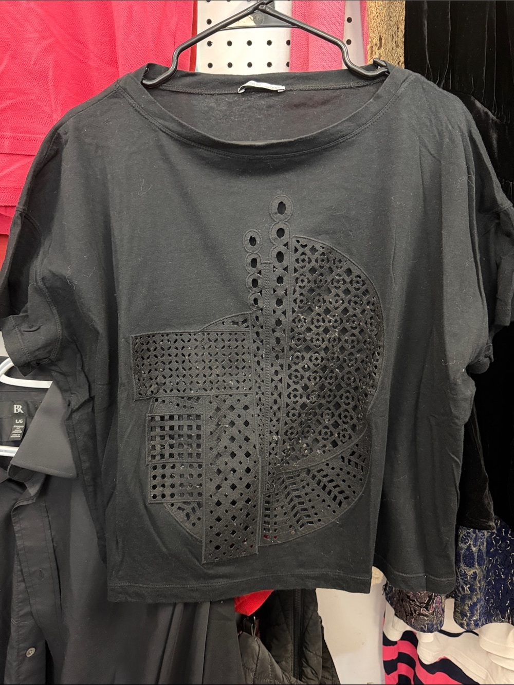 Zara Black Short Sleeve Tee with Decorative Cutout Panel
